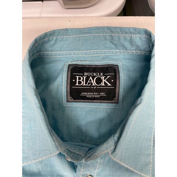 Men's‎ BKE Buckle Black Button-up Shirt Blue Athletic Fit Long Sleeve Sz XXL - Picture 4 of 8